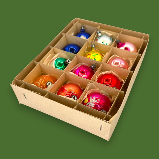 Vintage Santa Land Christmas Ornaments Glass Ball 12 x 2.25" Set with Original Box 🎁 🎄