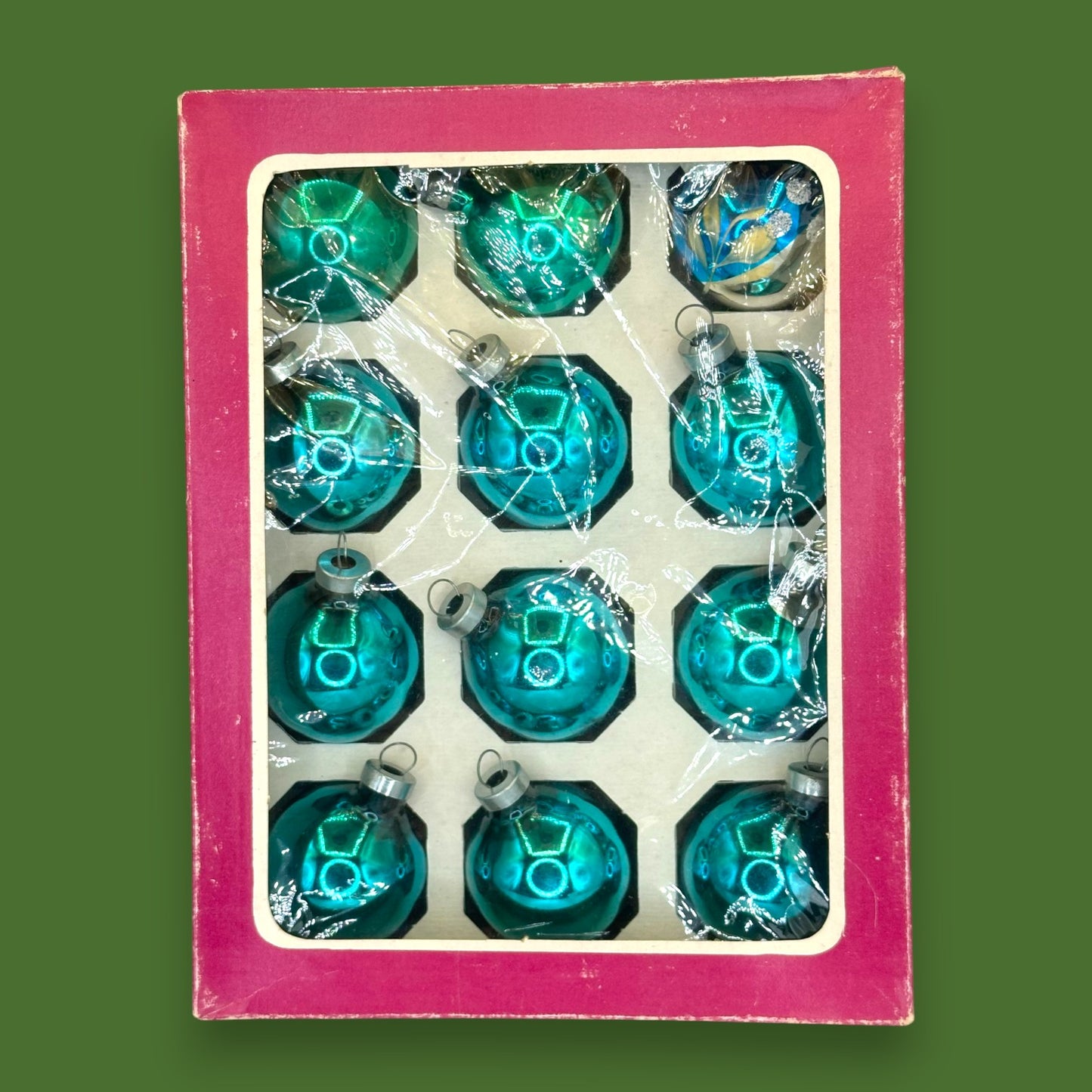Vintage Teal Blue Christmas Ornaments: Box of 12 Shiny 1.5" Brite Style Baubles