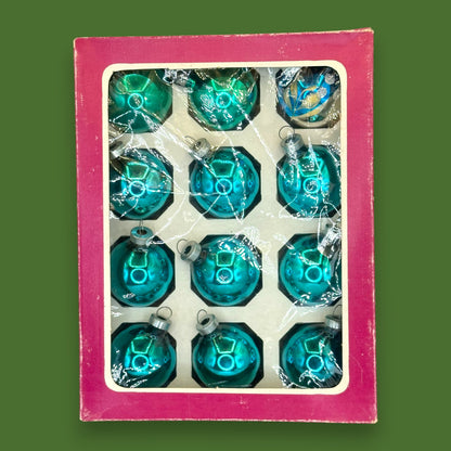 Vintage Teal Blue Christmas Ornaments: Box of 12 Shiny 1.5" Brite Style Baubles