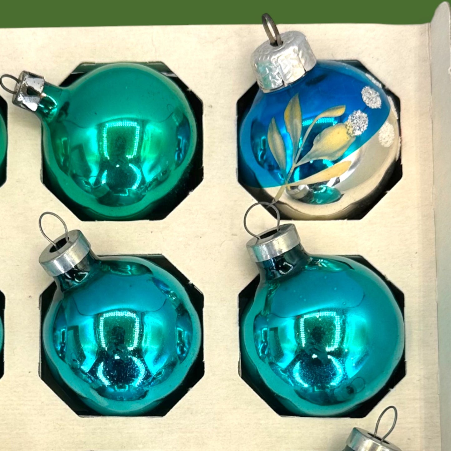 Vintage Teal Blue Christmas Ornaments: Box of 12 Shiny 1.5" Brite Style Baubles