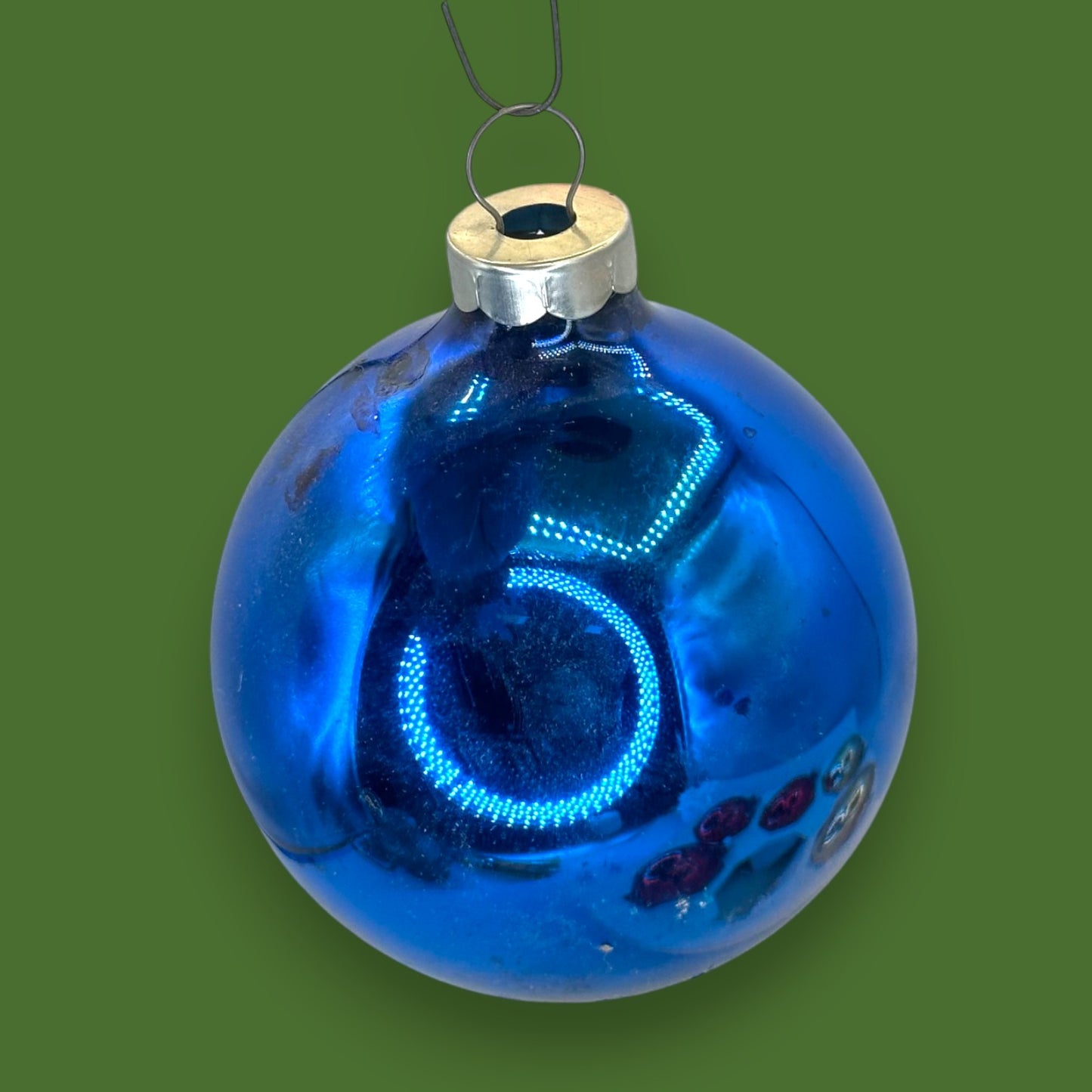 Vintage Mid-Century Glass Christmas Ornaments, Box of 6 2" Balls Red Gold Blue