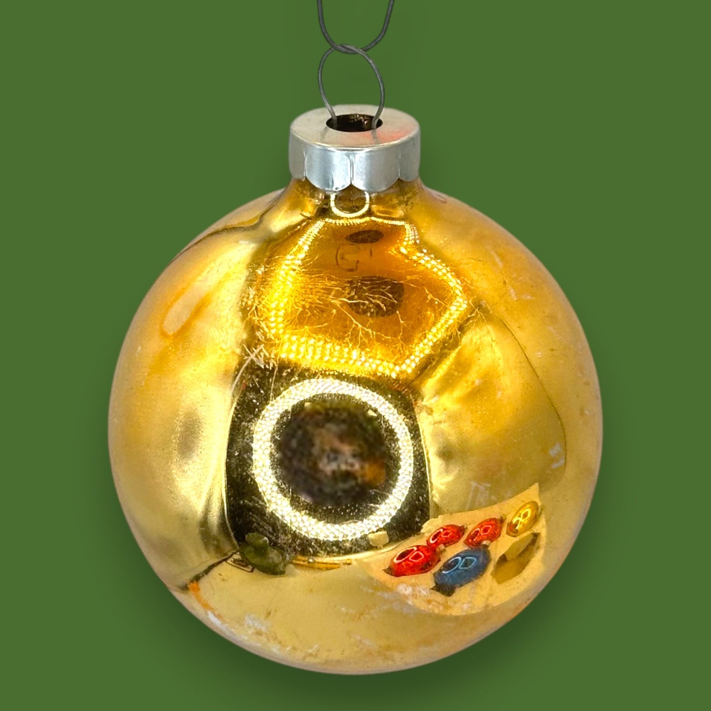 Vintage Mid-Century Glass Christmas Ornaments, Box of 6 2" Balls Red Gold Blue