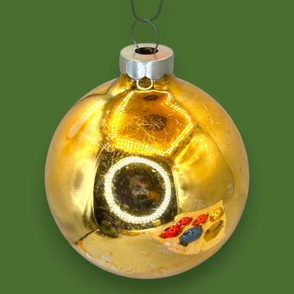 Vintage Mid-Century Glass Christmas Ornaments, Box of 6 2" Balls Red Gold Blue