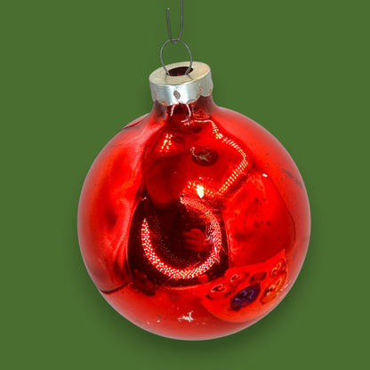 Vintage Mid-Century Glass Christmas Ornaments, Box of 6 2" Balls Red Gold Blue