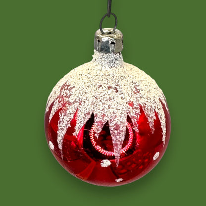 Vintage Red White Christmas Ornaments Box Shiny Mercury Glass 12-Set Retro