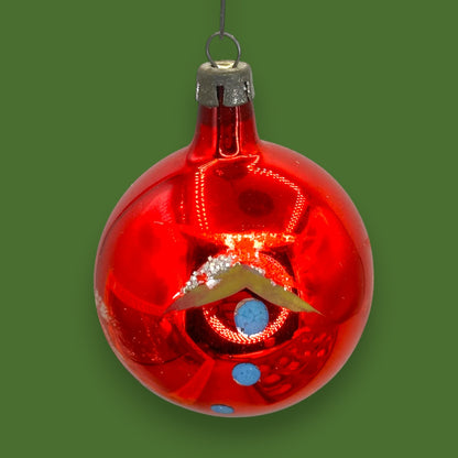 Vintage Red White Christmas Ornaments Box Shiny Mercury Glass 12-Set Retro