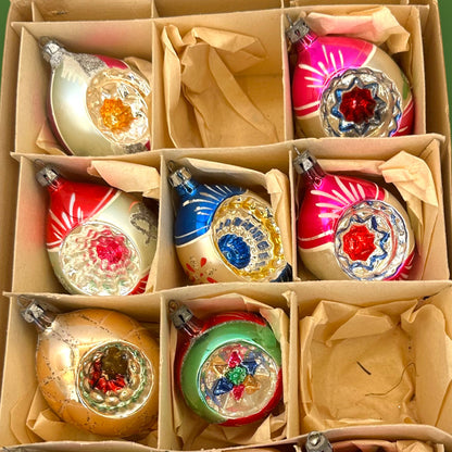 Christmas Tree Ornaments: Vintage Murcury Glass Indents Boxed Set 2.5" Ball 🎅