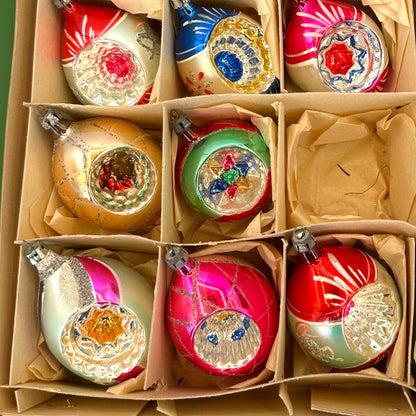 Christmas Tree Ornaments: Vintage Murcury Glass Indents Boxed Set 2.5" Ball 🎅