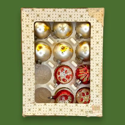 Vintage Glass Ornament Set: Mid-Century Christmas Ornaments Red Yellow 🎄