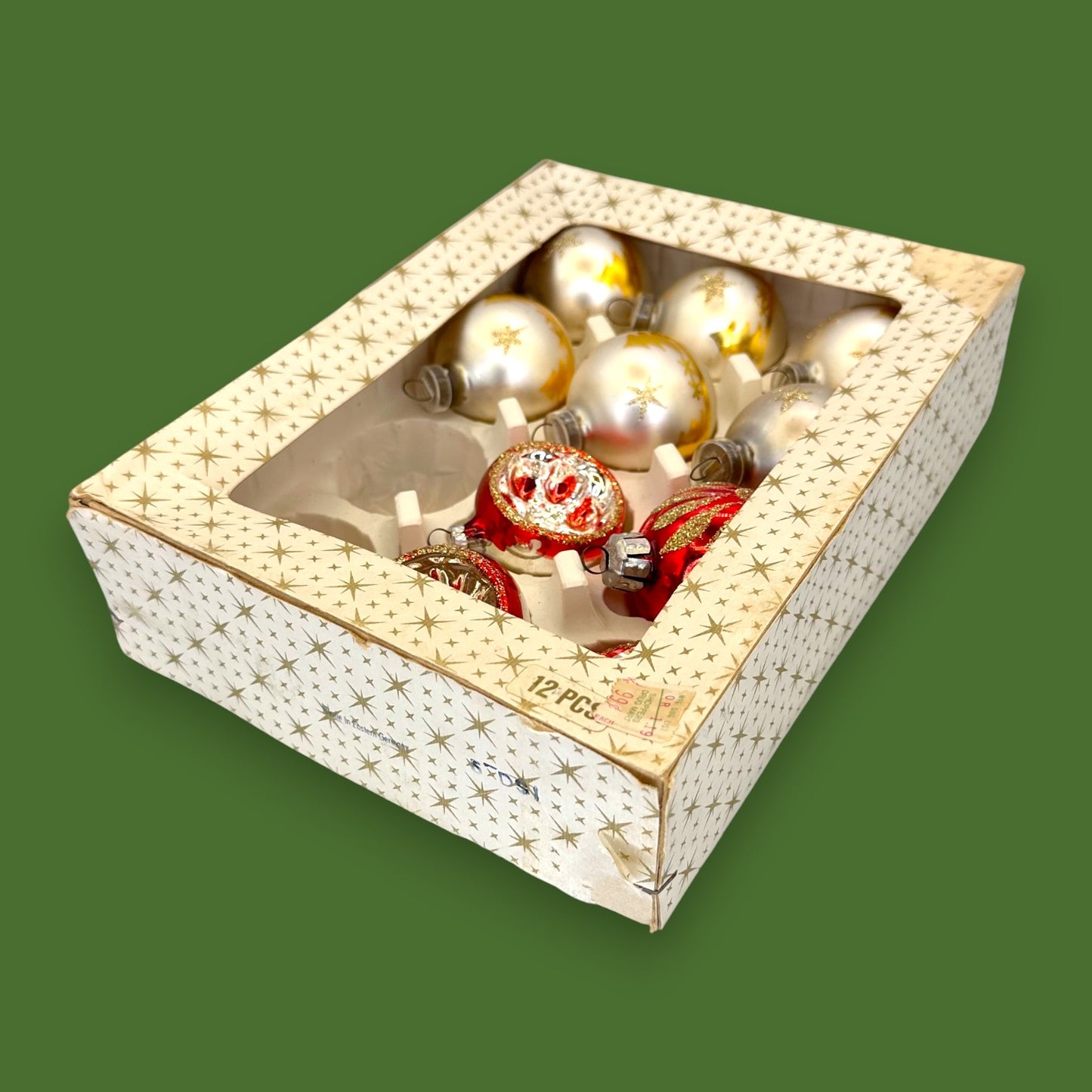 Vintage Glass Ornament Set: Mid-Century Christmas Ornaments Red Yellow 🎄