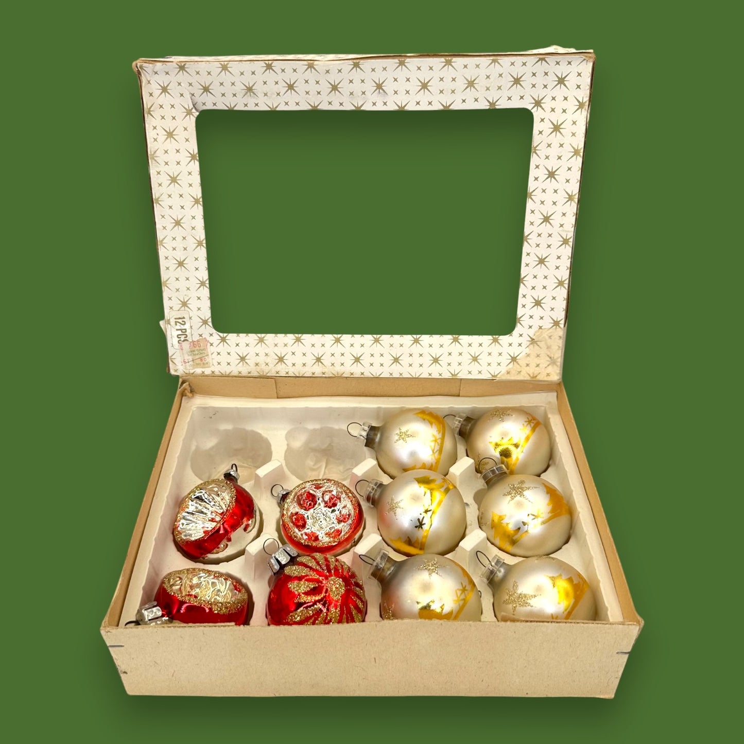 Vintage Glass Ornament Set: Mid-Century Christmas Ornaments Red Yellow 🎄