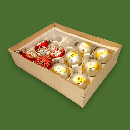 Vintage Glass Ornament Set: Mid-Century Christmas Ornaments Red Yellow 🎄