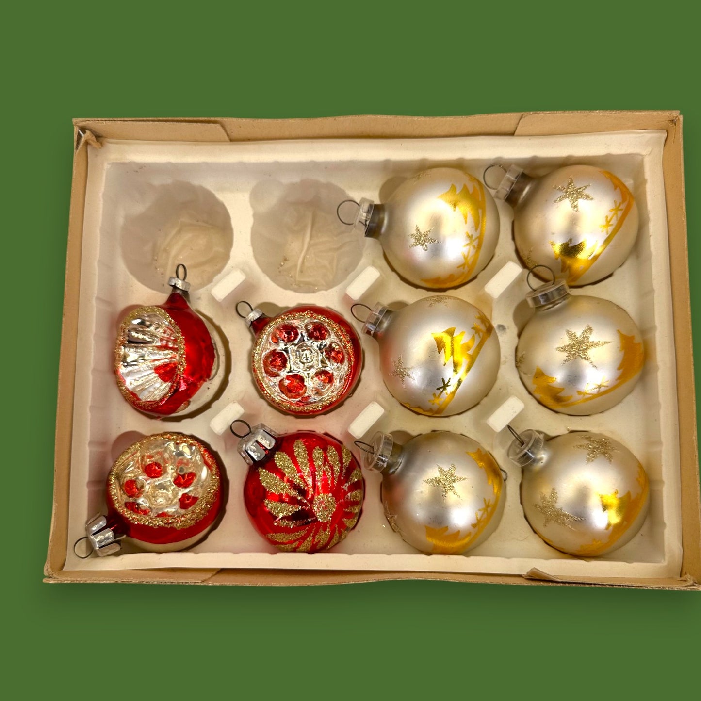 Vintage Glass Ornament Set: Mid-Century Christmas Ornaments Red Yellow 🎄