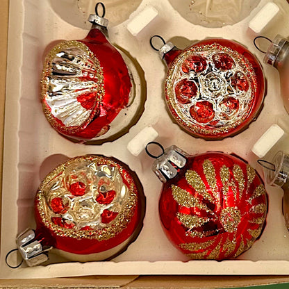 Vintage Glass Ornament Set: Mid-Century Christmas Ornaments Red Yellow 🎄