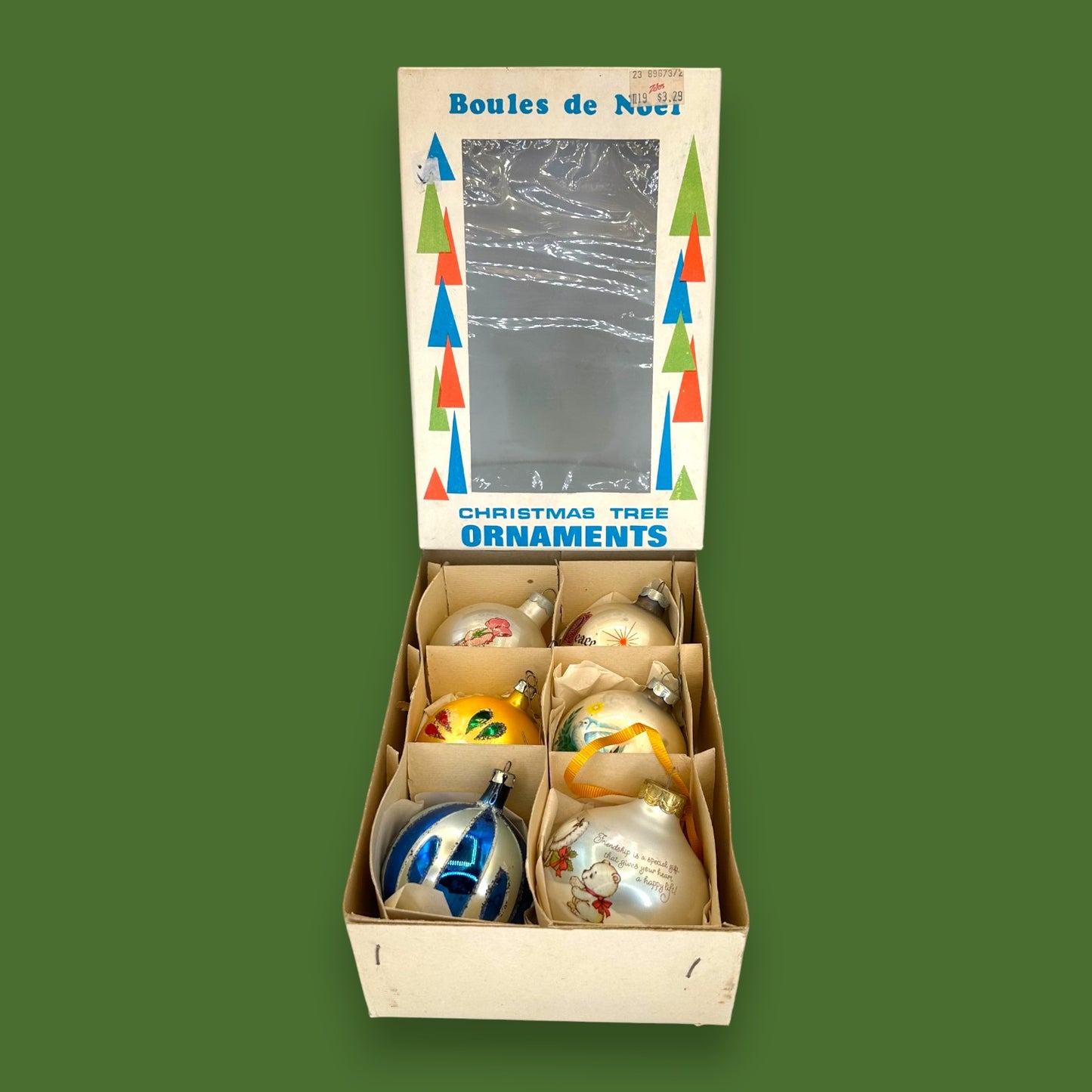 Vintage Box Set Christmas Ornaments, Boules de Noël, Mercury Glass, 6 Count