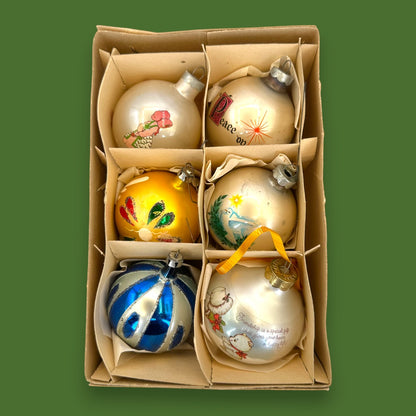 Vintage Box Set Christmas Ornaments, Boules de Noël, Mercury Glass, 6 Count