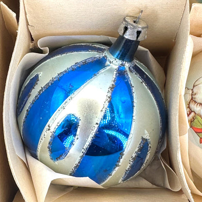 Vintage Box Set Christmas Ornaments, Boules de Noël, Mercury Glass, 6 Count