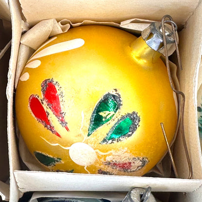 Vintage Box Set Christmas Ornaments, Boules de Noël, Mercury Glass, 6 Count