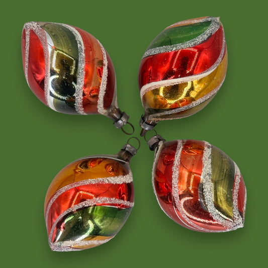 Antique Striped Blown Glass Christmas Ornaments 🎄3"