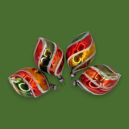 Antique Striped Blown Glass Christmas Ornaments 🎄3"