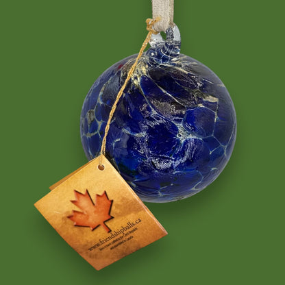 Hand-Blown Glass Friendship Ball Ornament, Deep Blue Canadian Art Glass Gift