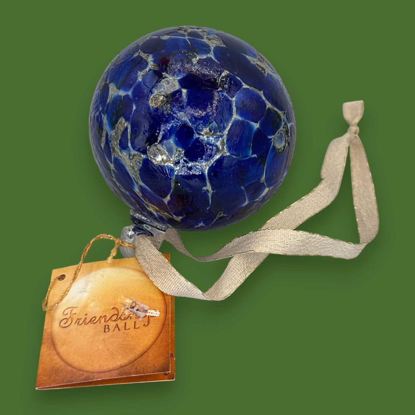 Hand-Blown Glass Friendship Ball Ornament, Deep Blue Canadian Art Glass Gift