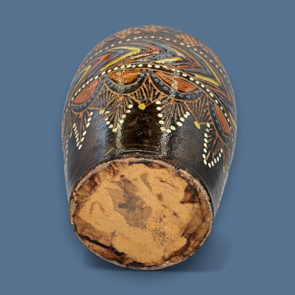 Vintage Black Terracotta Folk Art Vase: Painted Embossed Geometric Pattern 🏺