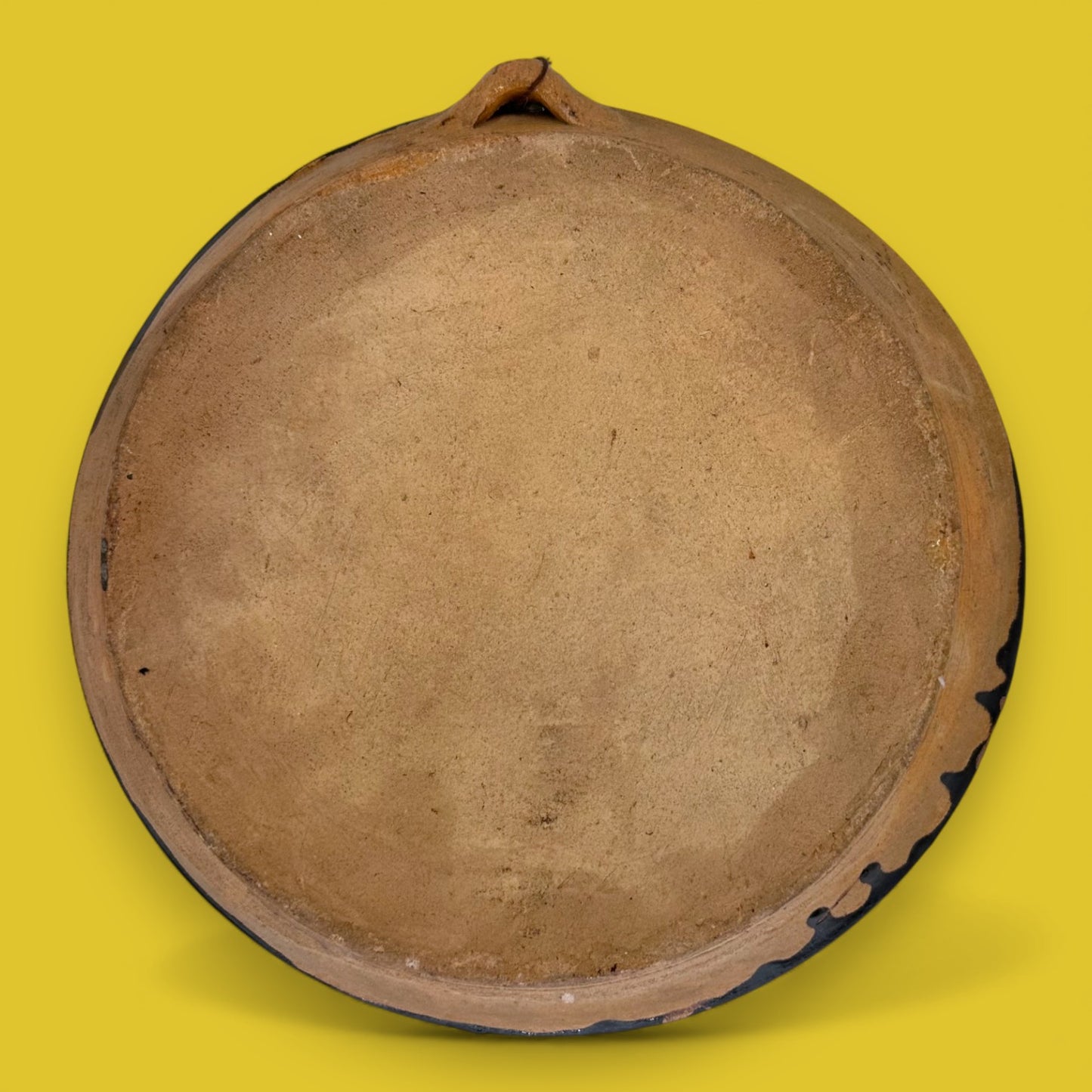 Vintage Blackware Terracotta Wall Plate: Hand-Painted Starburst Folk Art