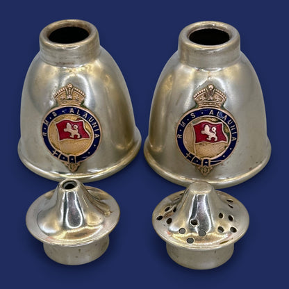 🚢 RMS Alaunia Antique Crested Salt and Pepper Shakers: EPNS Silverplate