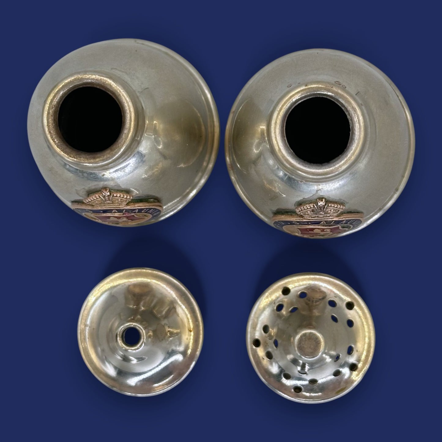 🚢 RMS Alaunia Antique Crested Salt and Pepper Shakers: EPNS Silverplate