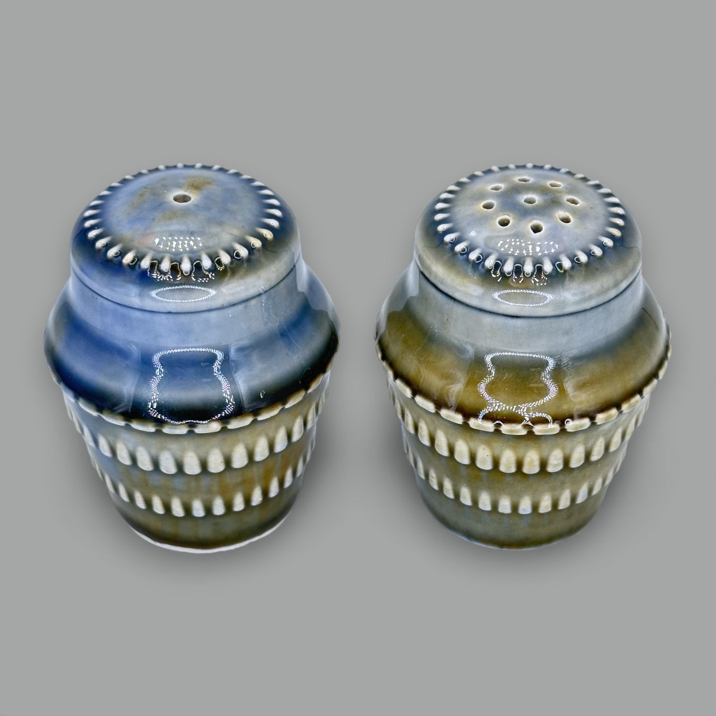 Vintage Wade Irish Porcelain Salt and Pepper Shakers, Blue/Green Glaze