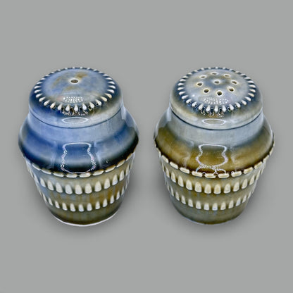 Vintage Wade Irish Porcelain Salt and Pepper Shakers, Blue/Green Glaze