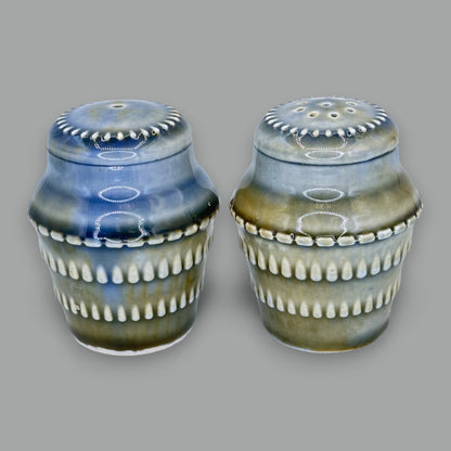 Vintage Wade Irish Porcelain Salt and Pepper Shakers, Blue/Green Glaze