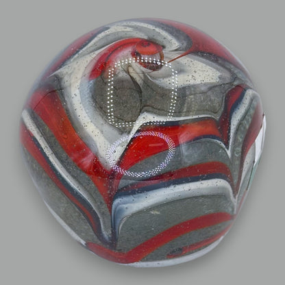 Vintage Abstract Swirl Glass Paperweight: Red, White & Grey Art Glass 🔴