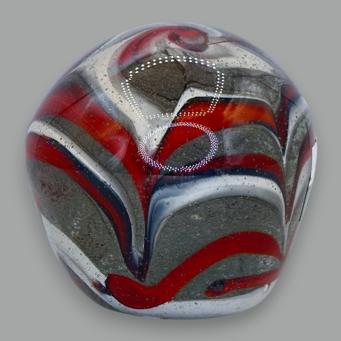 Vintage Abstract Swirl Glass Paperweight: Red, White & Grey Art Glass 🔴