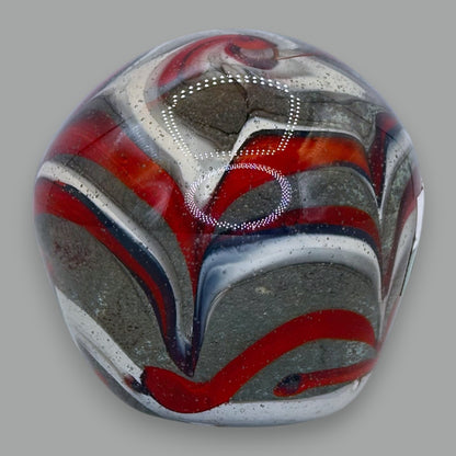 Vintage Abstract Swirl Glass Paperweight: Red, White & Grey Art Glass 🔴