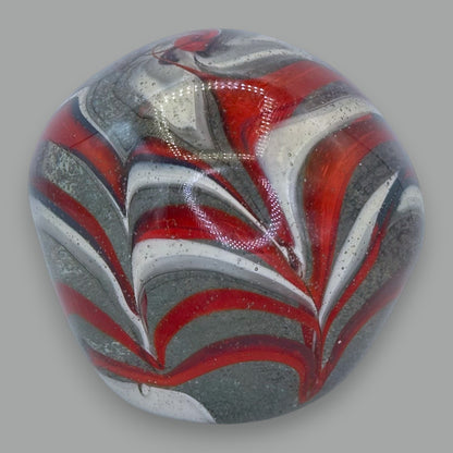 Vintage Abstract Swirl Glass Paperweight: Red, White & Grey Art Glass 🔴