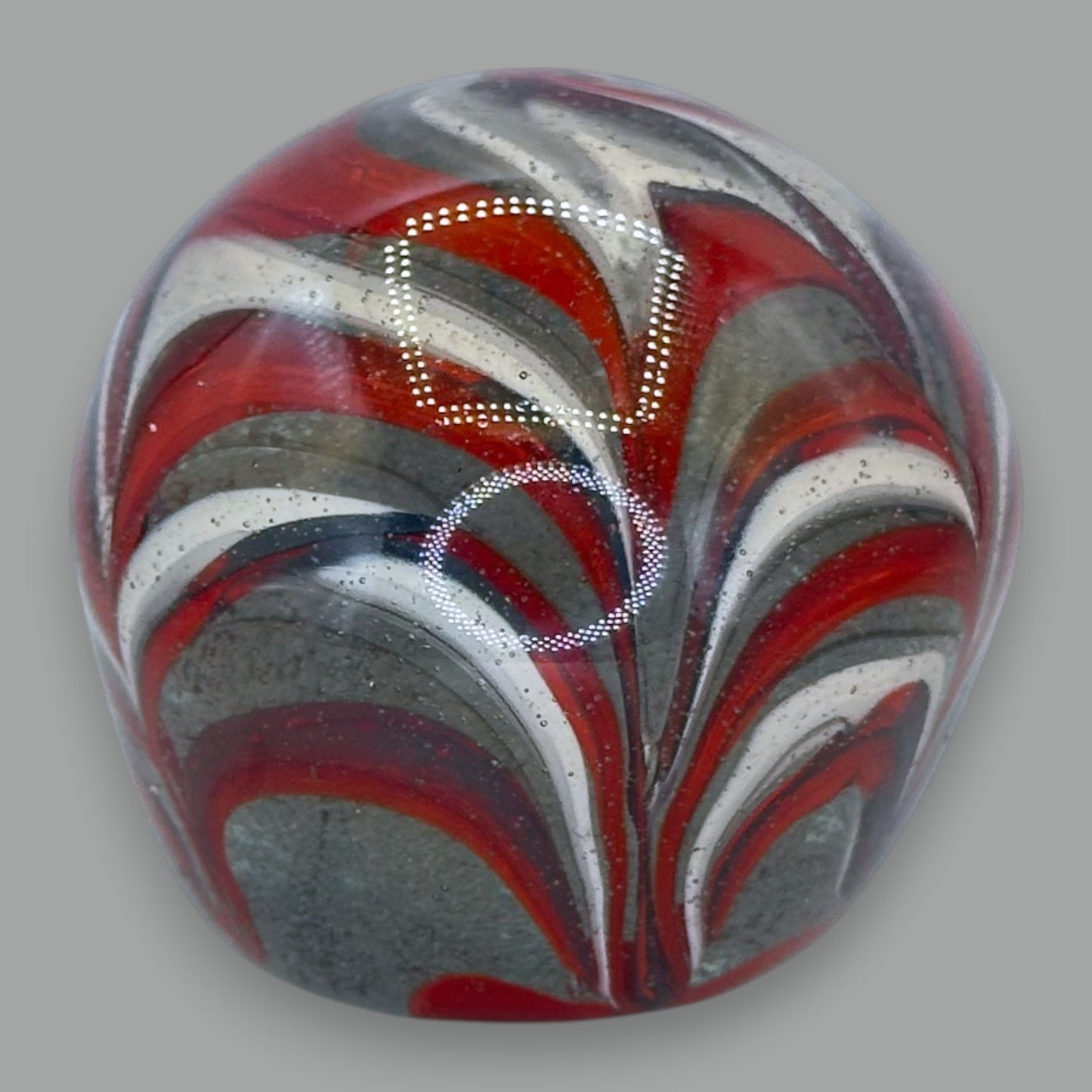 Vintage Abstract Swirl Glass Paperweight: Red, White & Grey Art Glass 🔴