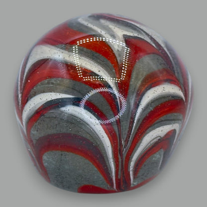 Vintage Abstract Swirl Glass Paperweight: Red, White & Grey Art Glass 🔴