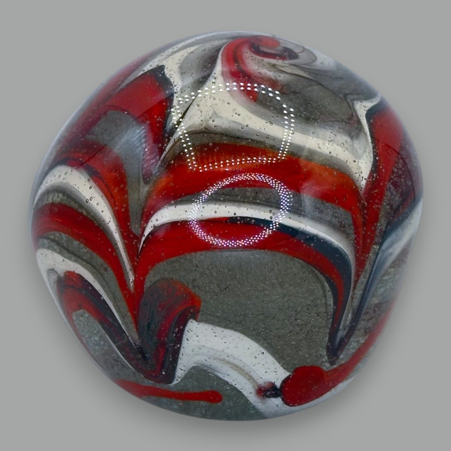 Vintage Abstract Swirl Glass Paperweight: Red, White & Grey Art Glass 🔴