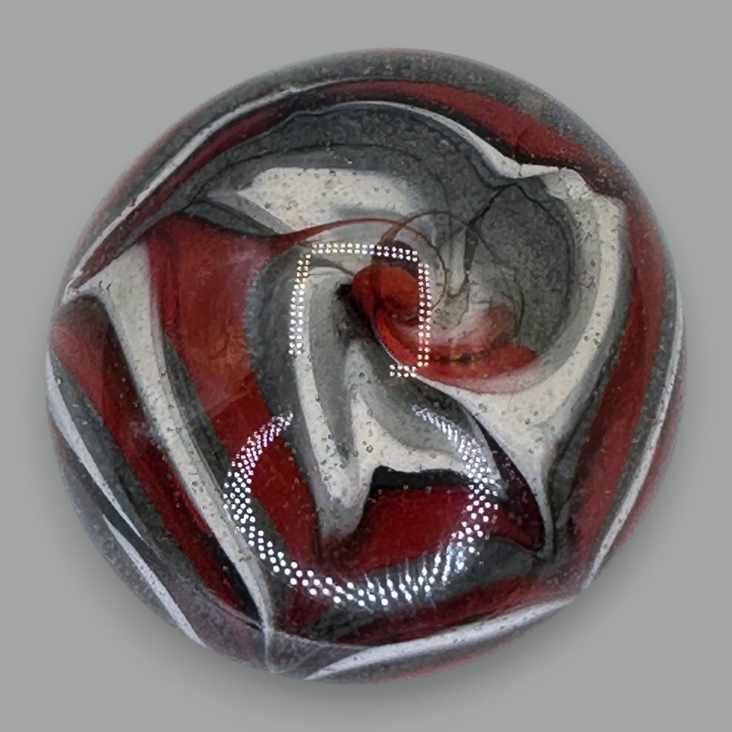 Vintage Abstract Swirl Glass Paperweight: Red, White & Grey Art Glass 🔴