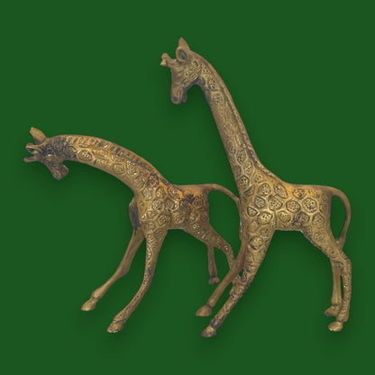 Vintage Solid Brass Giraffe Figurines Pair Made In England Safari Home Decor
