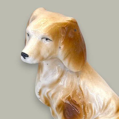 Vintage Ceramic Spaniel Figurine Tan White Made in Japan