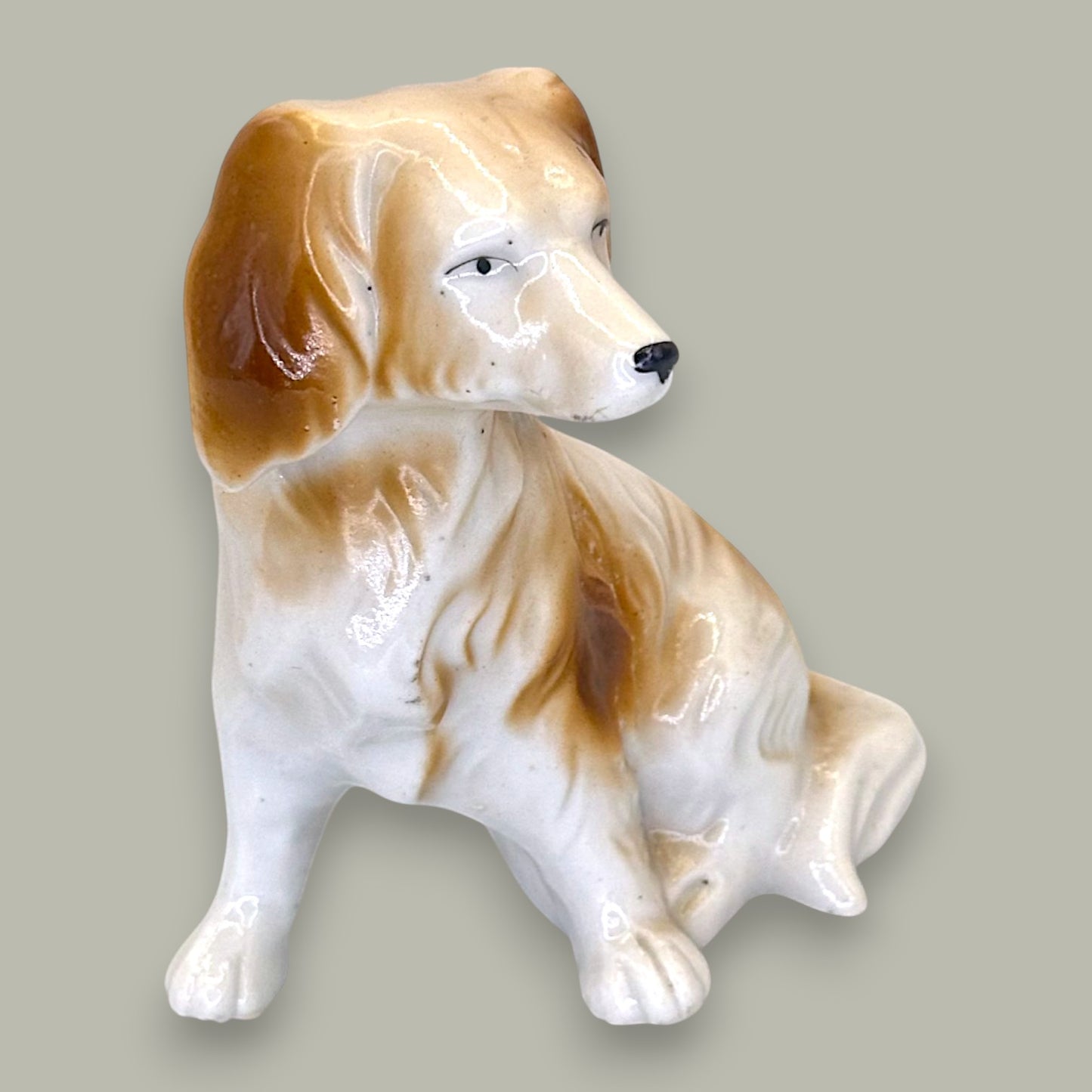 Vintage Ceramic Spaniel Figurine Tan White Made in Japan