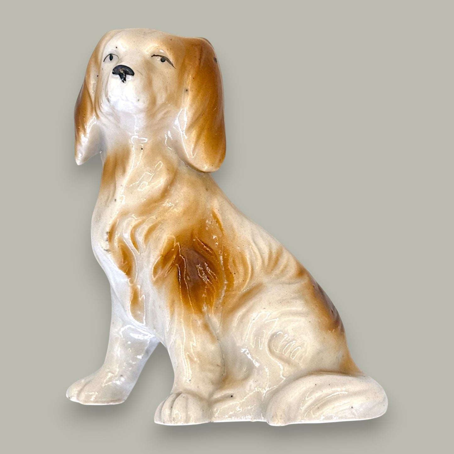 Vintage Ceramic Spaniel Figurine Tan White Made in Japan