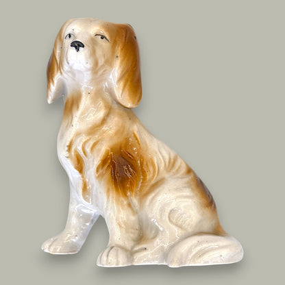 Vintage Ceramic Spaniel Figurine Tan White Made in Japan