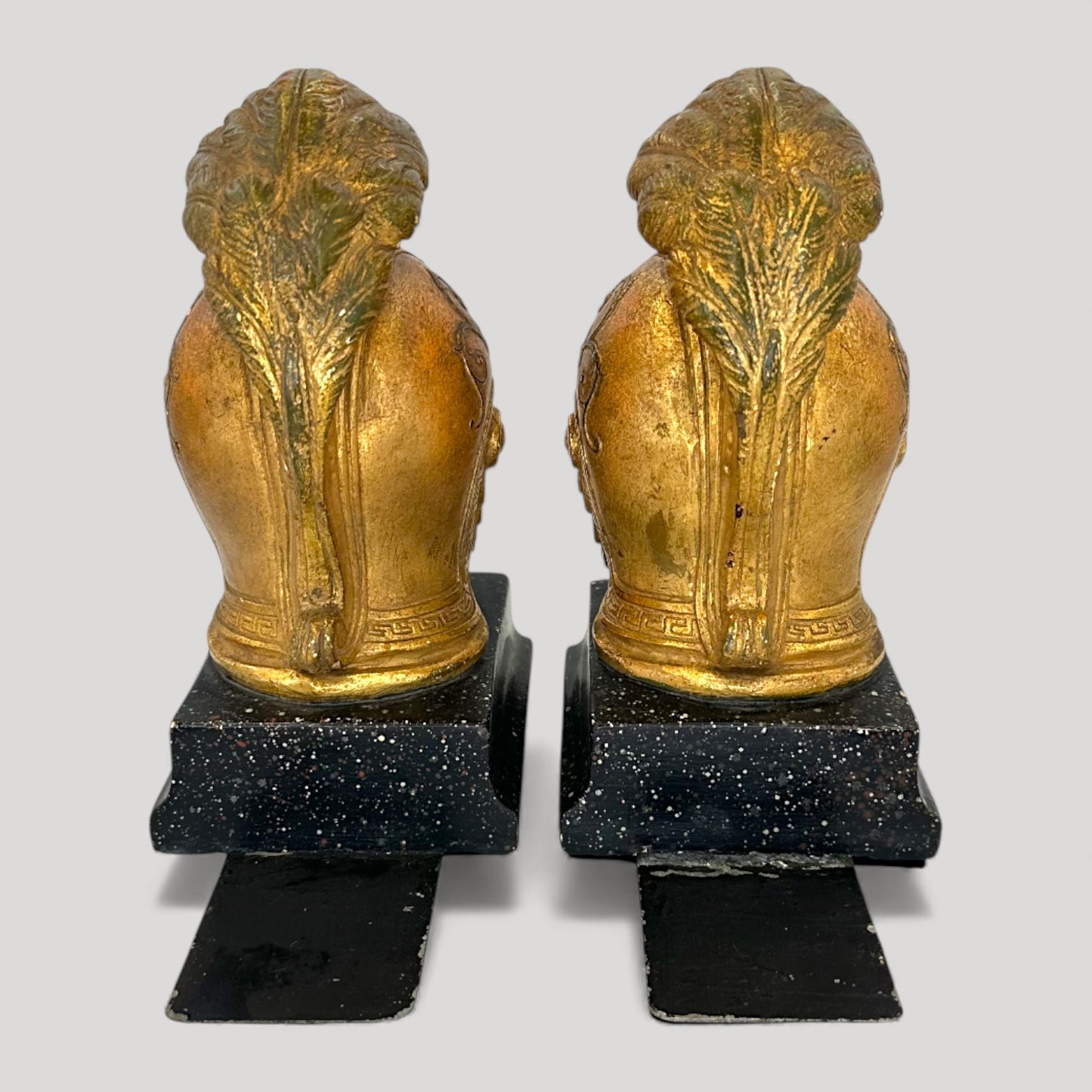 Vintage Neoclassical Borghese Gilt Roman Helmet Bookends Pair