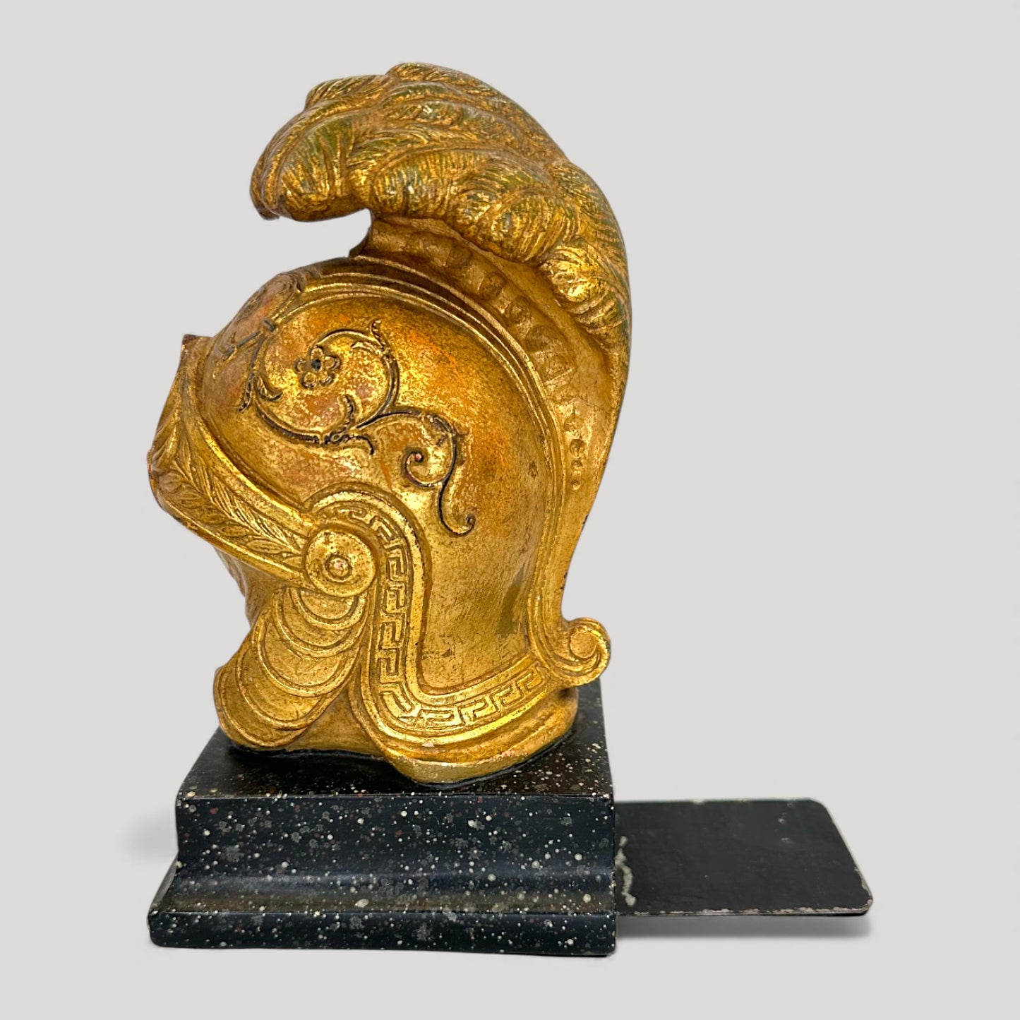 Vintage Neoclassical Borghese Gilt Roman Helmet Bookends Pair