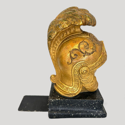 Vintage Neoclassical Borghese Gilt Roman Helmet Bookends Pair