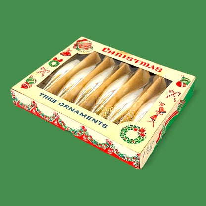 Vintage Shiny Silver Teardrop Christmas Tree Ornaments in Original Box- Mercury Glass